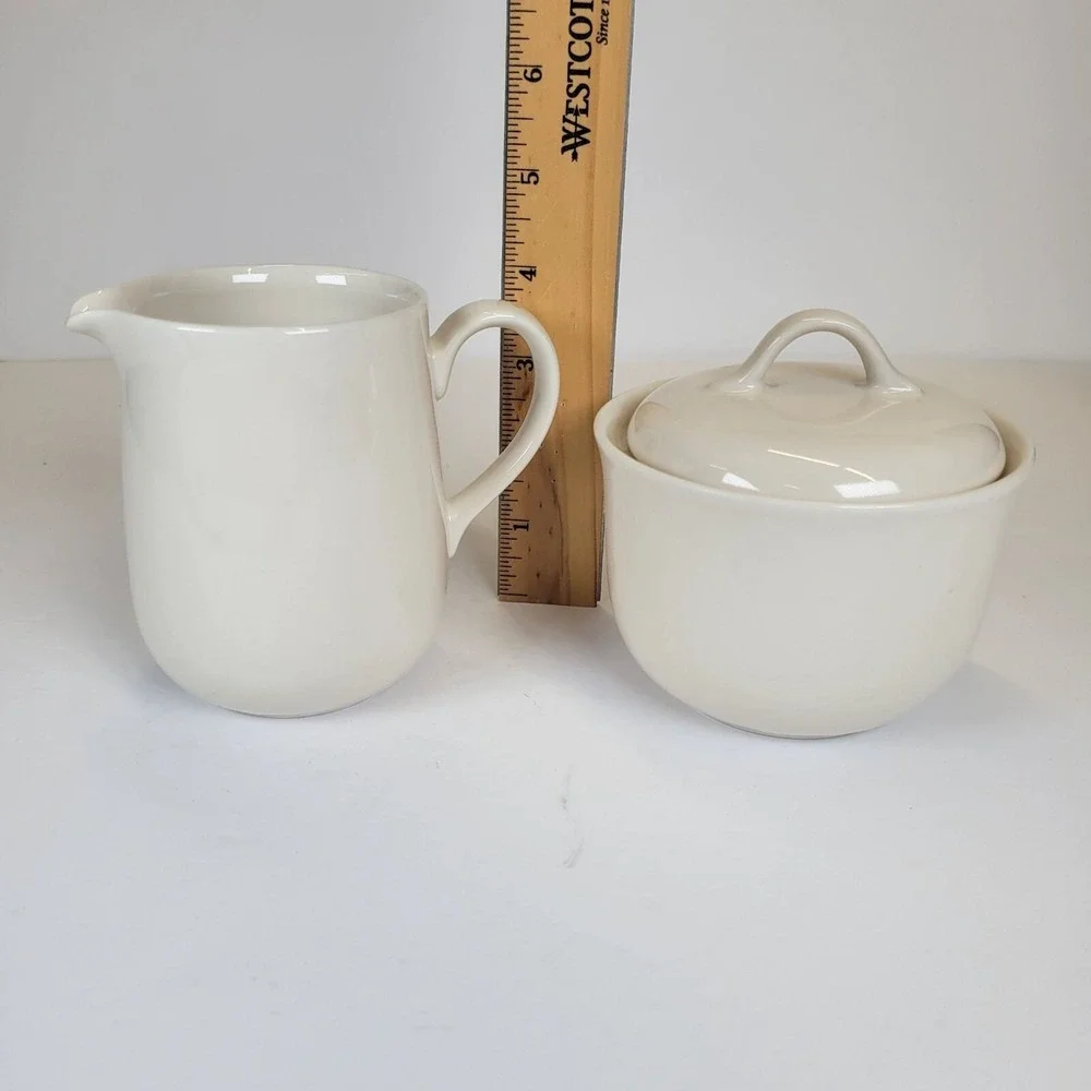 Corning Vintage Creamer &‎ Sugar Bowl Set Off-White Ceramic Farmhouse Neutral